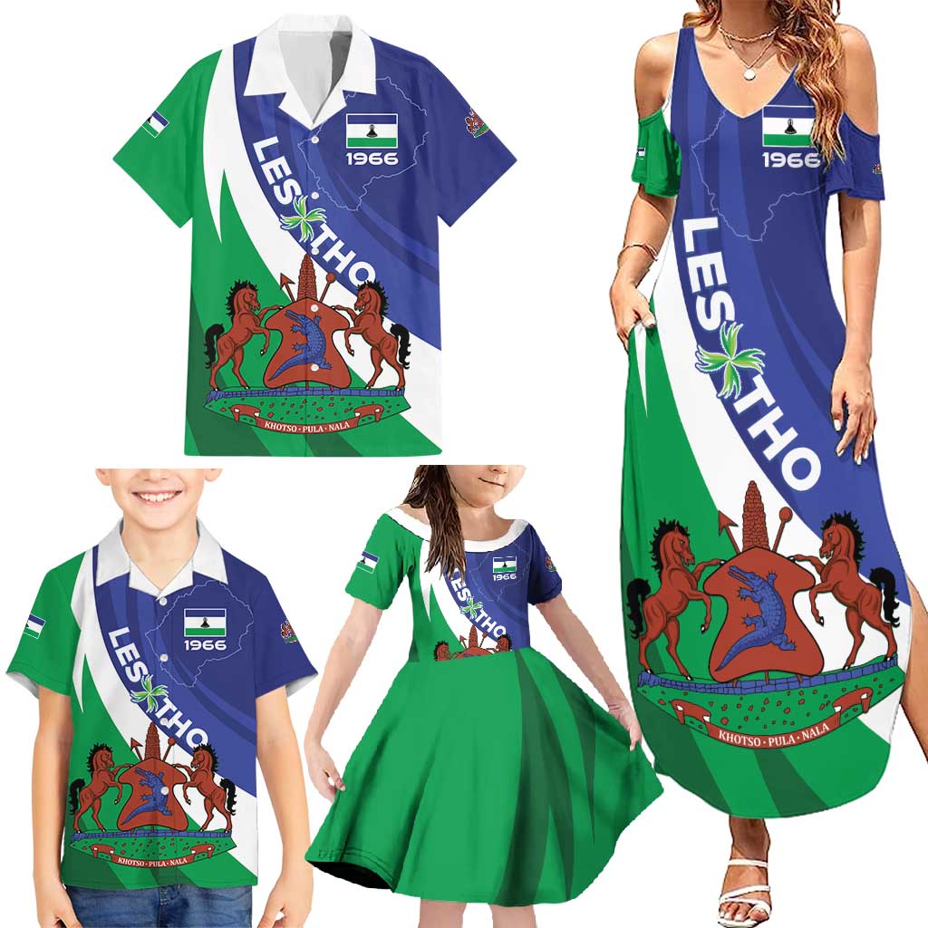 Lesotho 1966 Unique Family Matching Summer Maxi Dress and Hawaiian Shirt Spiral Aloe Coat of Arms - Wonder Print Shop
