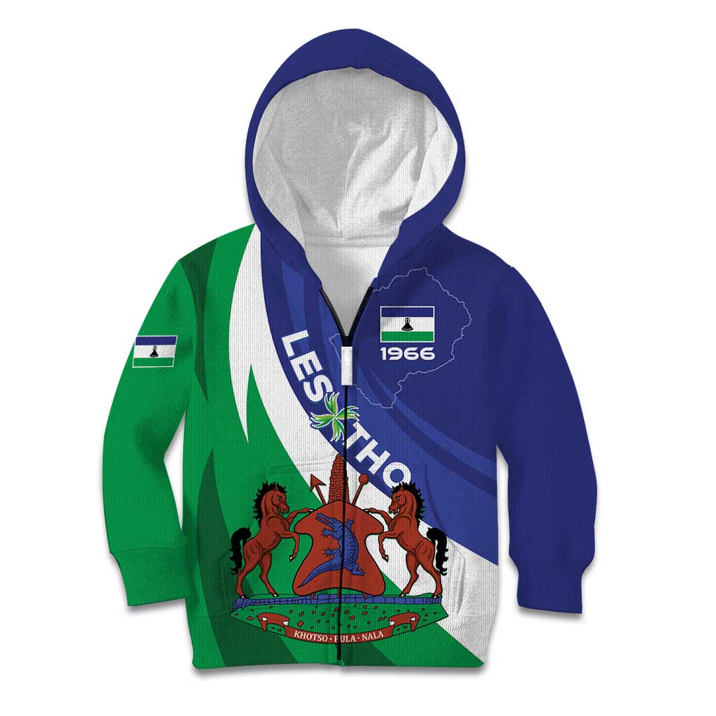 Lesotho 1966 Unique Kid Hoodie Spiral Aloe Coat of Arms - Wonder Print Shop