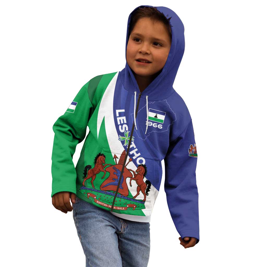 Lesotho 1966 Unique Kid Hoodie Spiral Aloe Coat of Arms - Wonder Print Shop