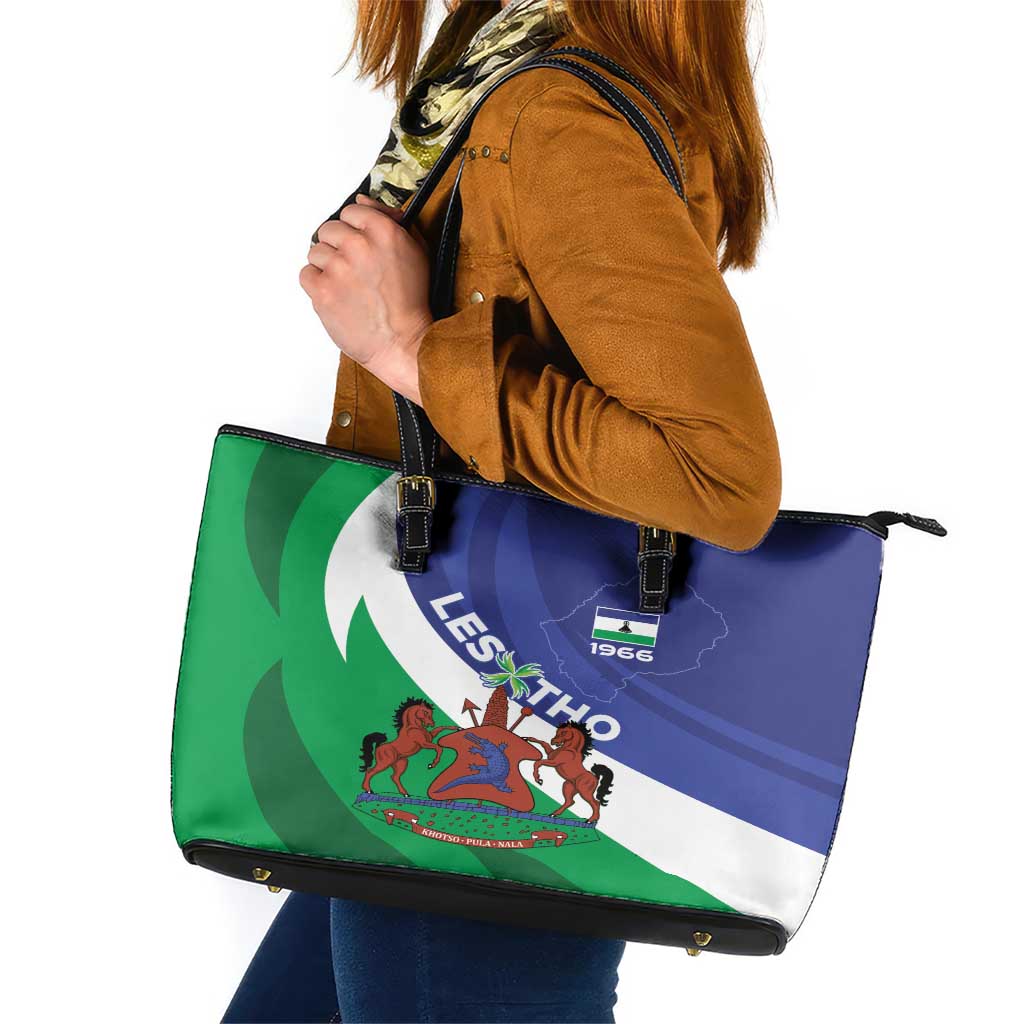 Lesotho 1966 Unique Leather Tote Bag Spiral Aloe Coat of Arms - Wonder Print Shop