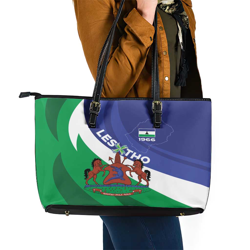 Lesotho 1966 Unique Leather Tote Bag Spiral Aloe Coat of Arms - Wonder Print Shop