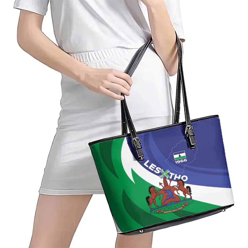 Lesotho 1966 Unique Leather Tote Bag Spiral Aloe Coat of Arms - Wonder Print Shop