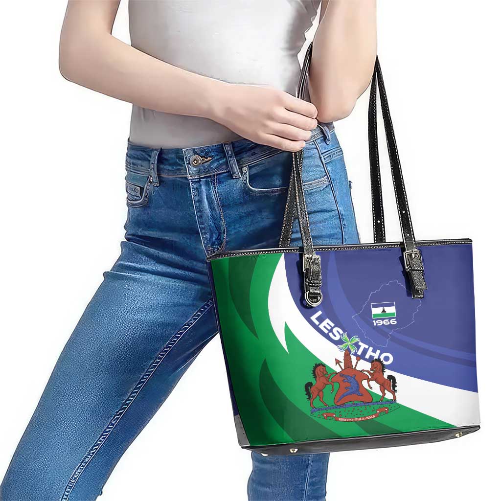 Lesotho 1966 Unique Leather Tote Bag Spiral Aloe Coat of Arms - Wonder Print Shop