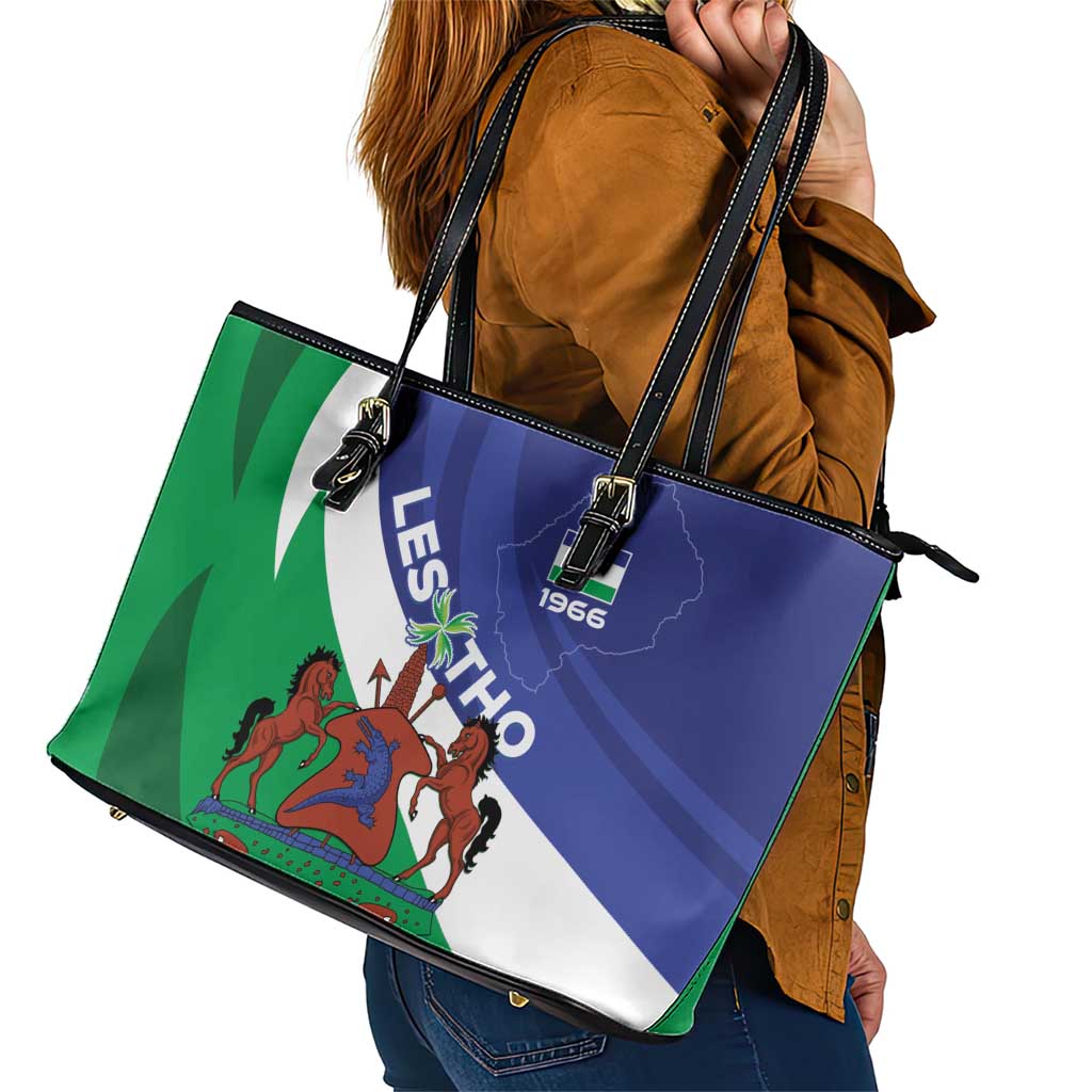 Lesotho 1966 Unique Leather Tote Bag Spiral Aloe Coat of Arms - Wonder Print Shop