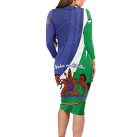 Lesotho 1966 Unique Long Sleeve Bodycon Dress Spiral Aloe Coat of Arms - Wonder Print Shop