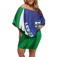 Lesotho 1966 Unique Off Shoulder Short Dress Spiral Aloe Coat of Arms - Wonder Print Shop