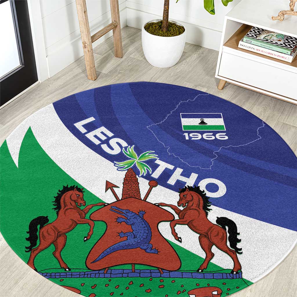 Lesotho 1966 Unique Round Carpet Spiral Aloe Coat of Arms