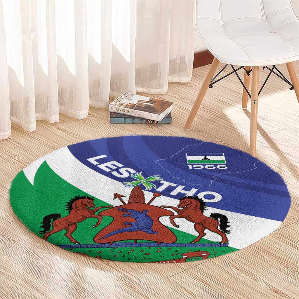Lesotho 1966 Unique Round Carpet Spiral Aloe Coat of Arms