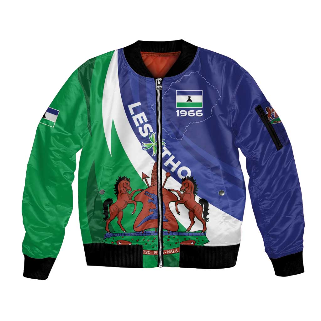 Lesotho 1966 Unique Sleeve Zip Bomber Jacket Spiral Aloe Coat of Arms - Wonder Print Shop