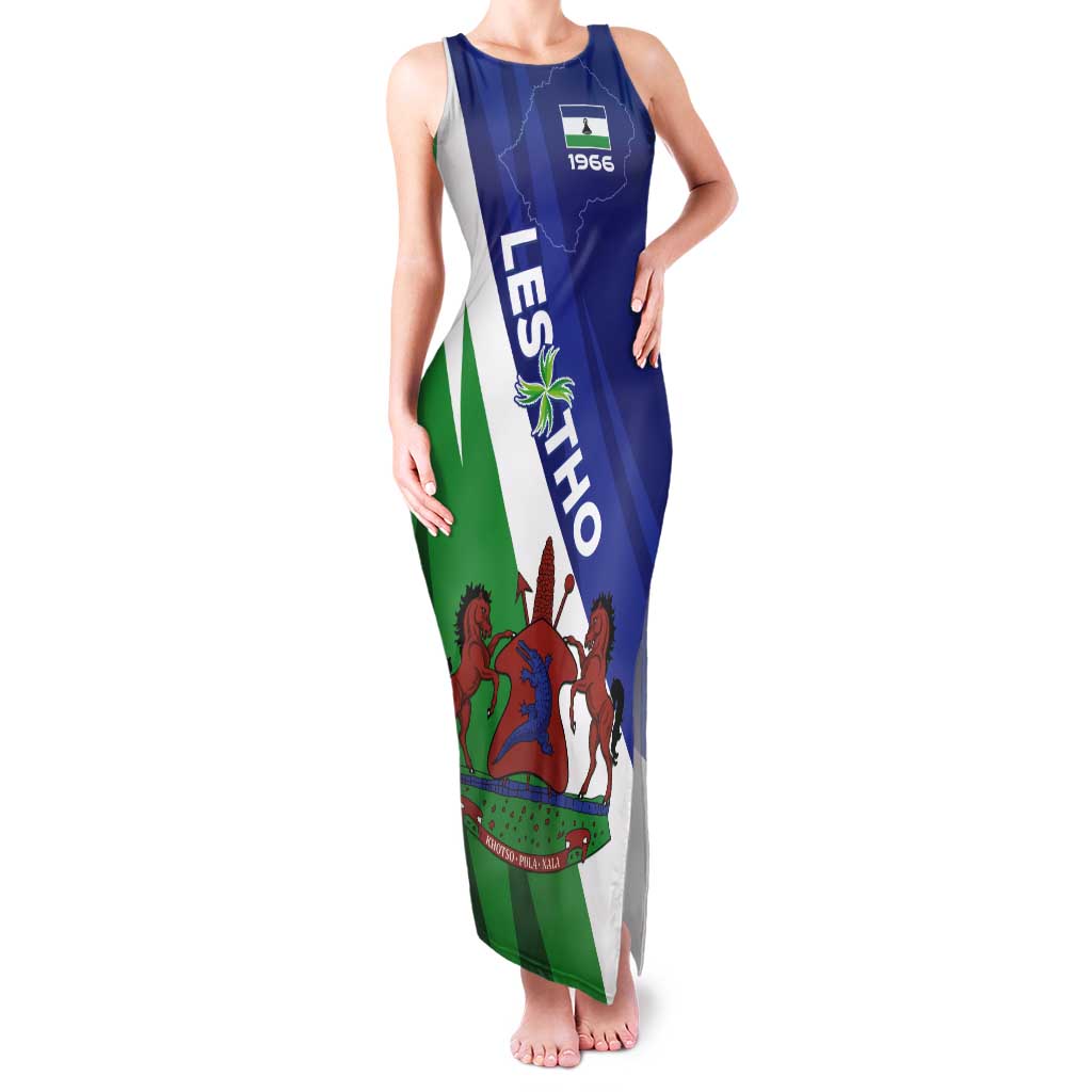 Lesotho 1966 Unique Tank Maxi Dress Spiral Aloe Coat of Arms - Wonder Print Shop