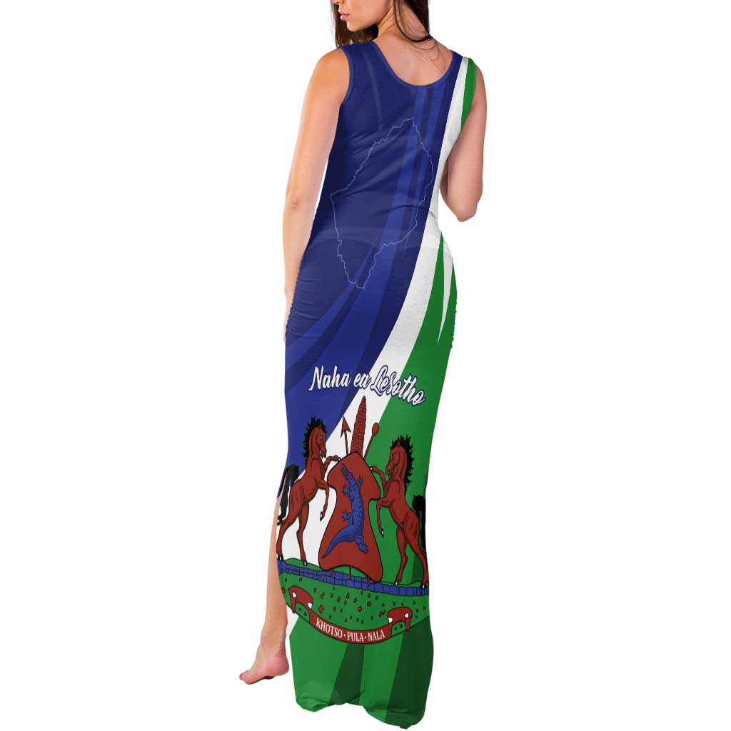 Lesotho 1966 Unique Tank Maxi Dress Spiral Aloe Coat of Arms - Wonder Print Shop