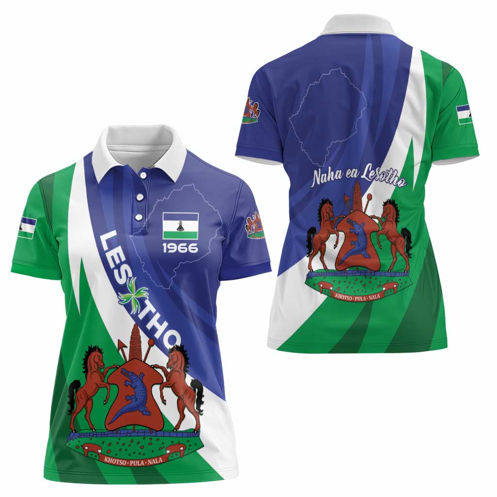Lesotho 1966 Unique Women Polo Shirt Spiral Aloe Coat of Arms - Wonder Print Shop