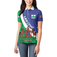 Lesotho 1966 Unique Women Polo Shirt Spiral Aloe Coat of Arms - Wonder Print Shop