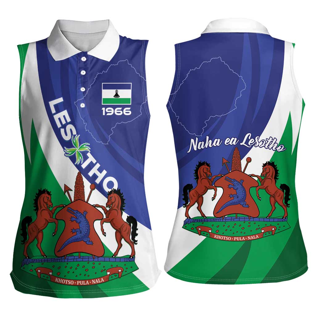 Lesotho 1966 Unique Women Sleeveless Polo Shirt Spiral Aloe Coat of Arms - Wonder Print Shop