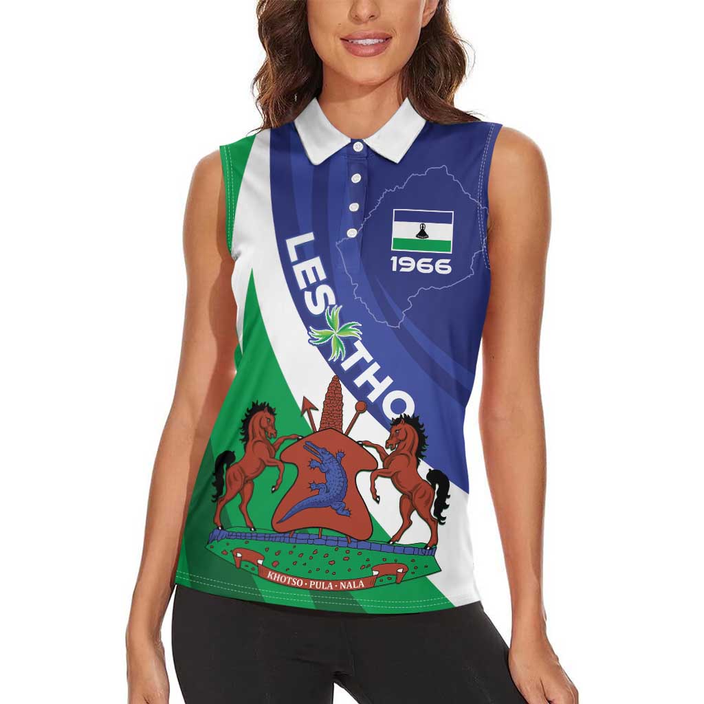 Lesotho 1966 Unique Women Sleeveless Polo Shirt Spiral Aloe Coat of Arms - Wonder Print Shop