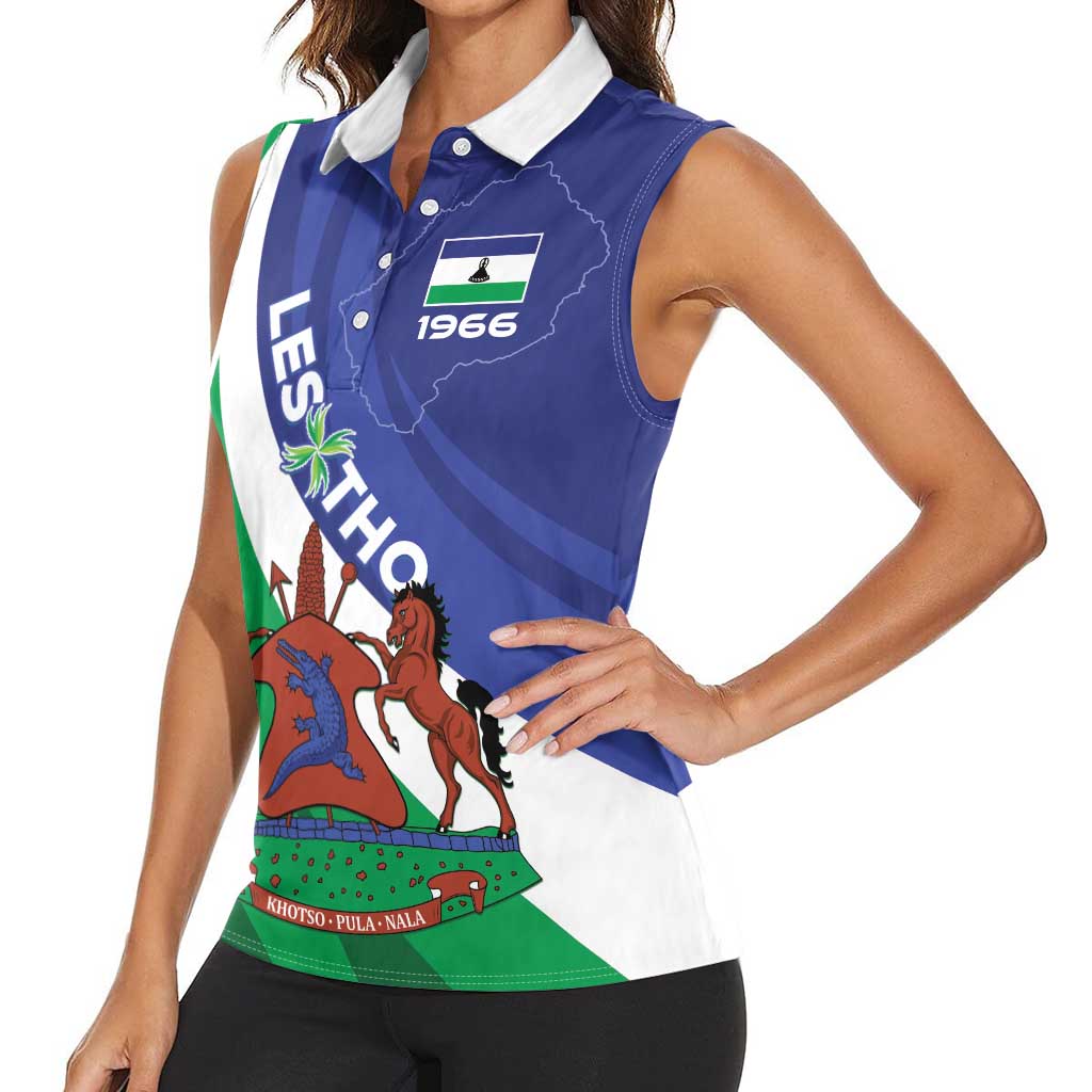 Lesotho 1966 Unique Women Sleeveless Polo Shirt Spiral Aloe Coat of Arms - Wonder Print Shop