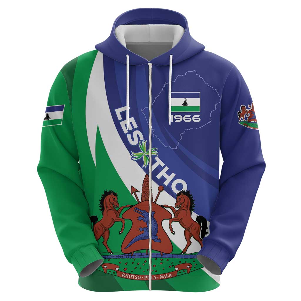 Lesotho 1966 Unique Zip Hoodie Spiral Aloe Coat of Arms - Wonder Print Shop