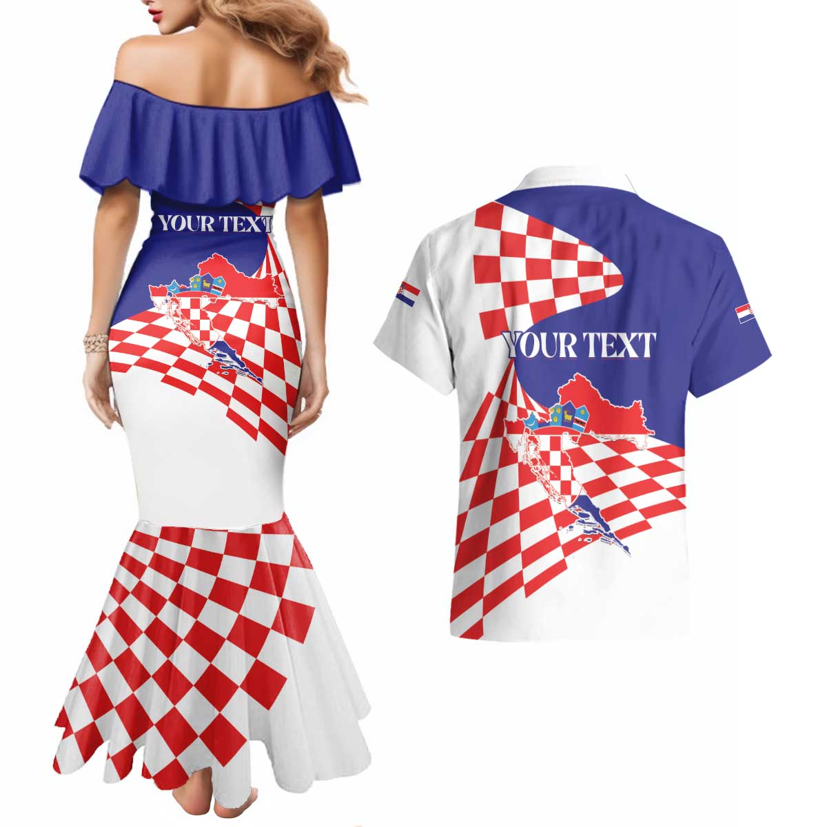 Personalized Croatia Independence Day 1991 Couples Matching Mermaid Dress and Hawaiian Shirt Sretan Dan neovisnosti Hrvatske - Wonder Print Shop