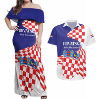 Personalized Croatia Independence Day 1991 Couples Matching Off Shoulder Maxi Dress and Hawaiian Shirt Sretan Dan neovisnosti Hrvatske - Wonder Print Shop