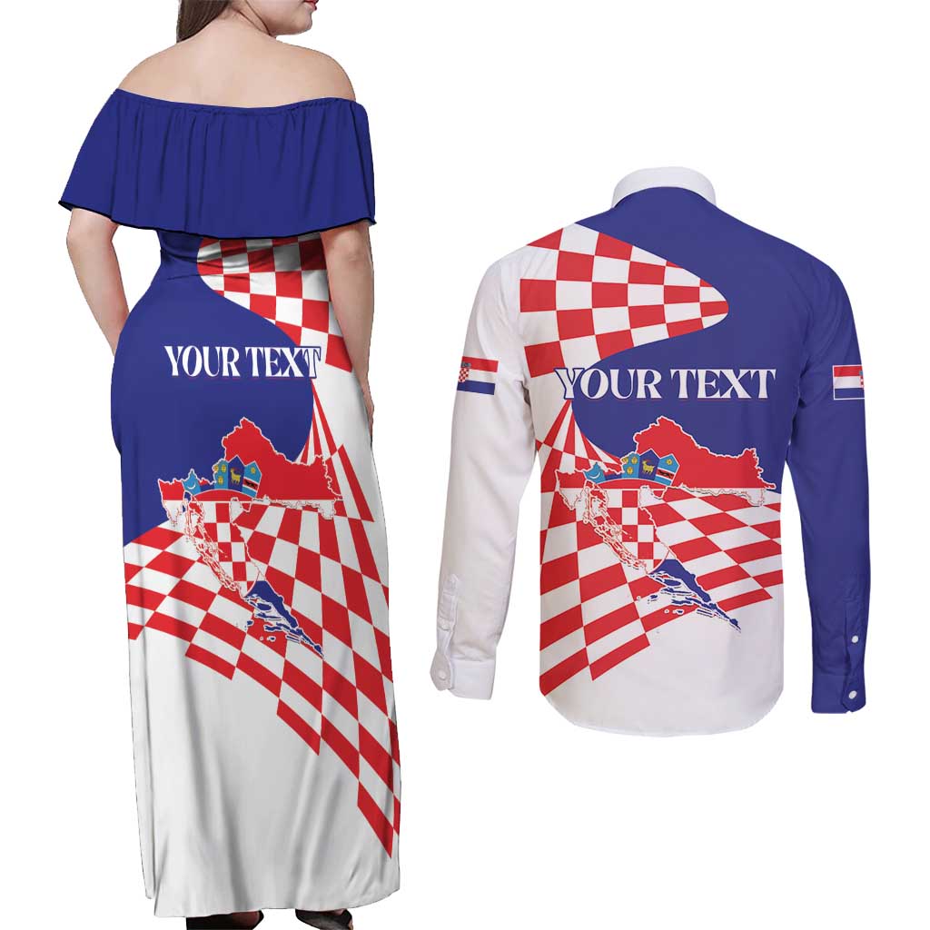 Personalized Croatia Independence Day 1991 Couples Matching Off Shoulder Maxi Dress and Long Sleeve Button Shirt Sretan Dan neovisnosti Hrvatske - Wonder Print Shop