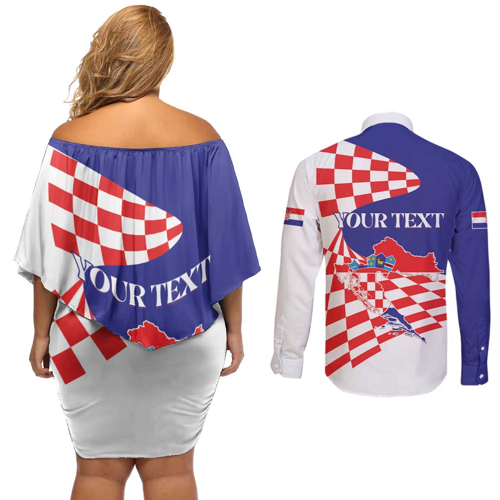 Personalized Croatia Independence Day 1991 Couples Matching Off Shoulder Short Dress and Long Sleeve Button Shirt Sretan Dan neovisnosti Hrvatske - Wonder Print Shop