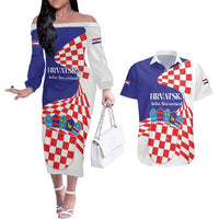 Personalized Croatia Independence Day 1991 Couples Matching Off The Shoulder Long Sleeve Dress and Hawaiian Shirt Sretan Dan neovisnosti Hrvatske - Wonder Print Shop