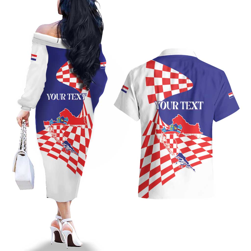 Personalized Croatia Independence Day 1991 Couples Matching Off The Shoulder Long Sleeve Dress and Hawaiian Shirt Sretan Dan neovisnosti Hrvatske - Wonder Print Shop