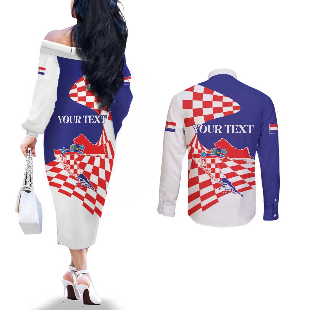Personalized Croatia Independence Day 1991 Couples Matching Off The Shoulder Long Sleeve Dress and Long Sleeve Button Shirt Sretan Dan neovisnosti Hrvatske