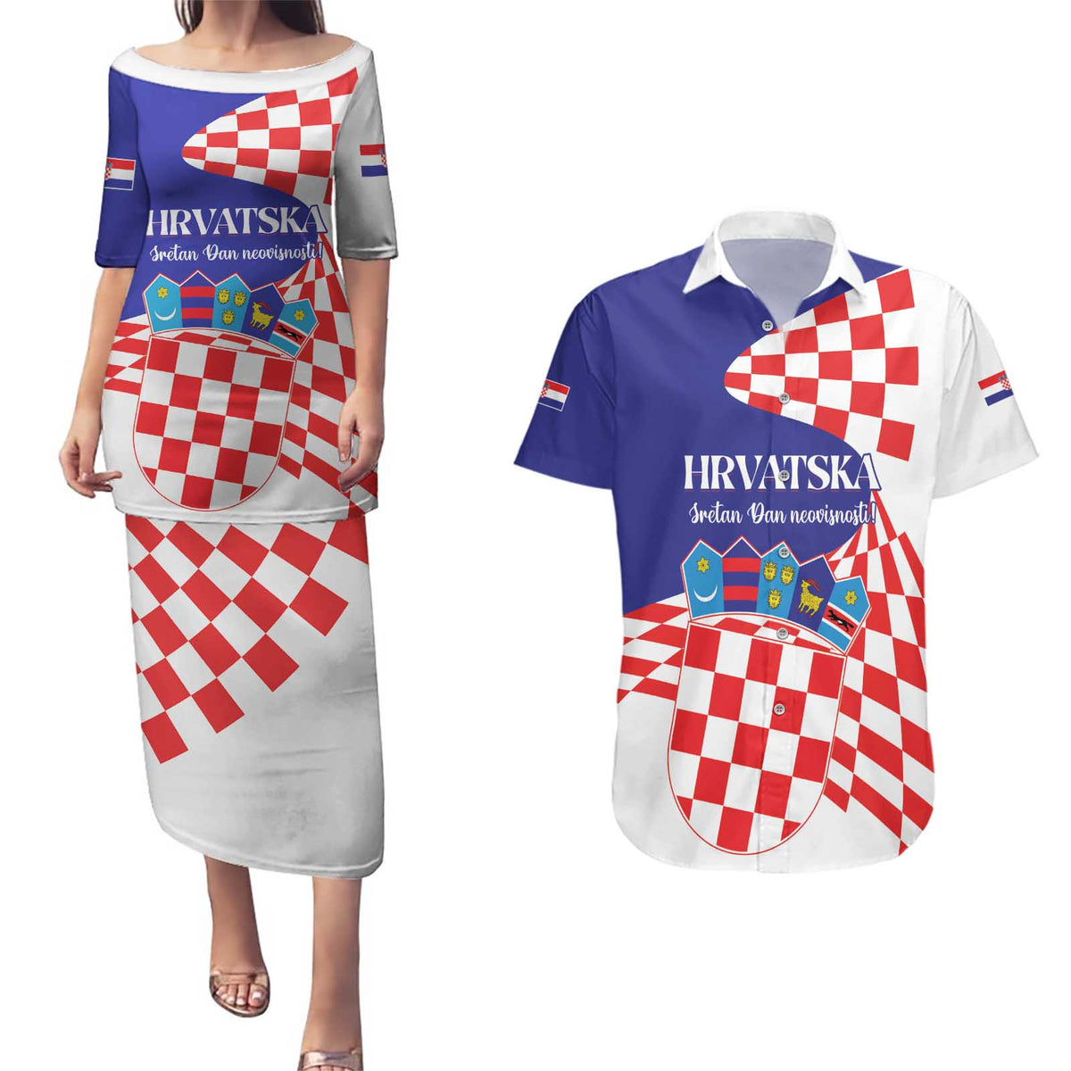 Personalized Croatia Independence Day 1991 Couples Matching Puletasi and Hawaiian Shirt Sretan Dan neovisnosti Hrvatske - Wonder Print Shop