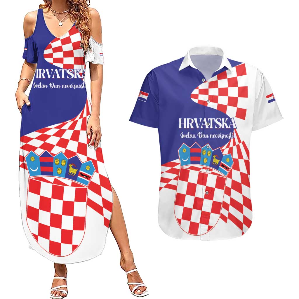 Personalized Croatia Independence Day 1991 Couples Matching Summer Maxi Dress and Hawaiian Shirt Sretan Dan neovisnosti Hrvatske - Wonder Print Shop