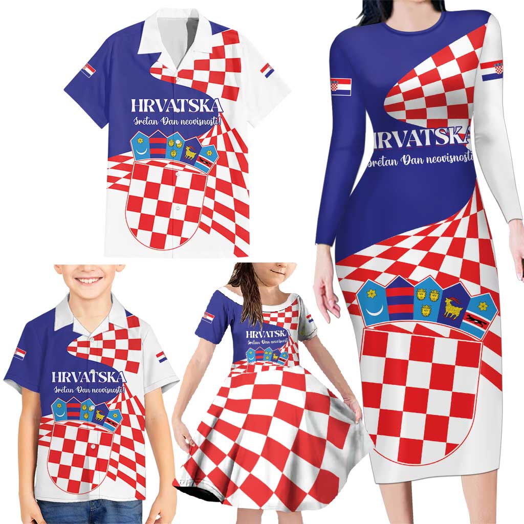Personalized Croatia Independence Day 1991 Family Matching Long Sleeve Bodycon Dress and Hawaiian Shirt Sretan Dan neovisnosti Hrvatske - Wonder Print Shop