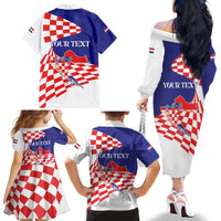 Personalized Croatia Independence Day 1991 Family Matching Off The Shoulder Long Sleeve Dress and Hawaiian Shirt Sretan Dan neovisnosti Hrvatske - Wonder Print Shop