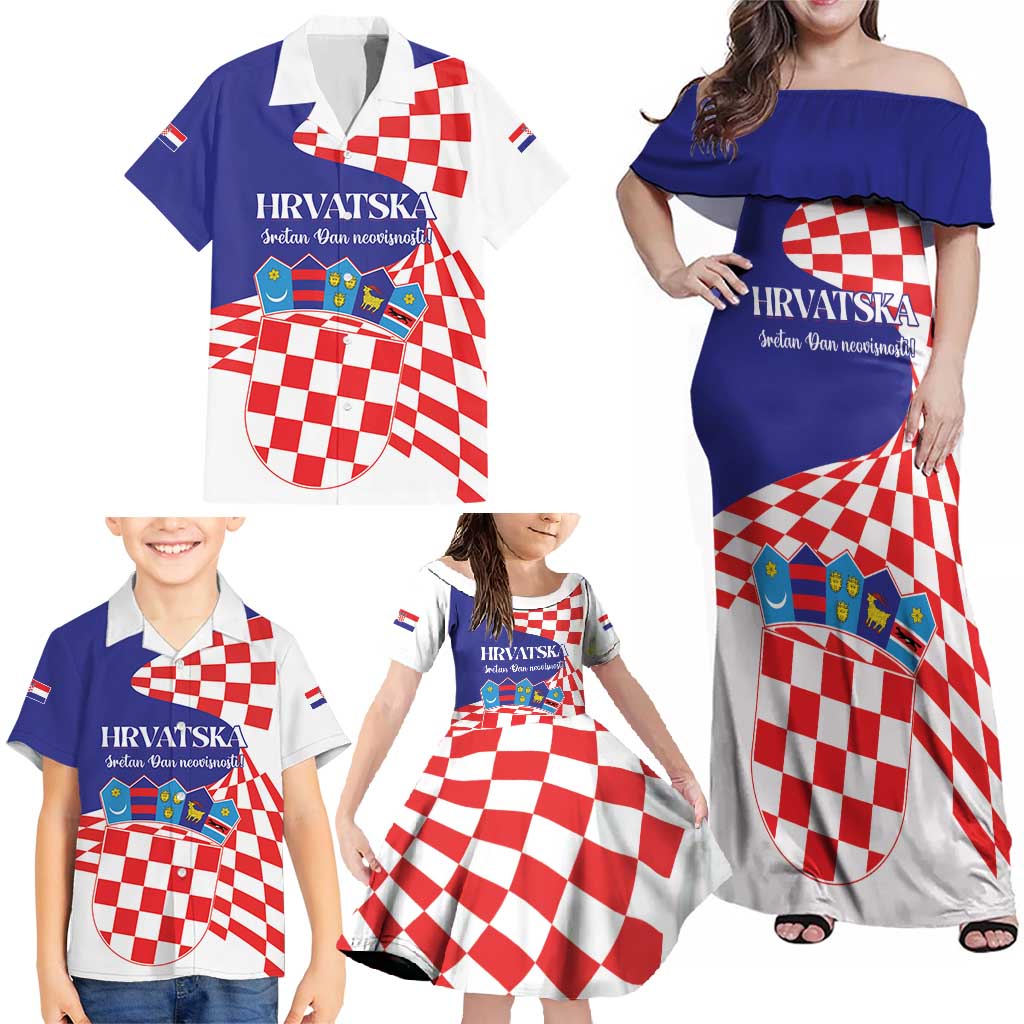 Personalized Croatia Independence Day 1991 Family Matching Off Shoulder Maxi Dress and Hawaiian Shirt Sretan Dan neovisnosti Hrvatske - Wonder Print Shop