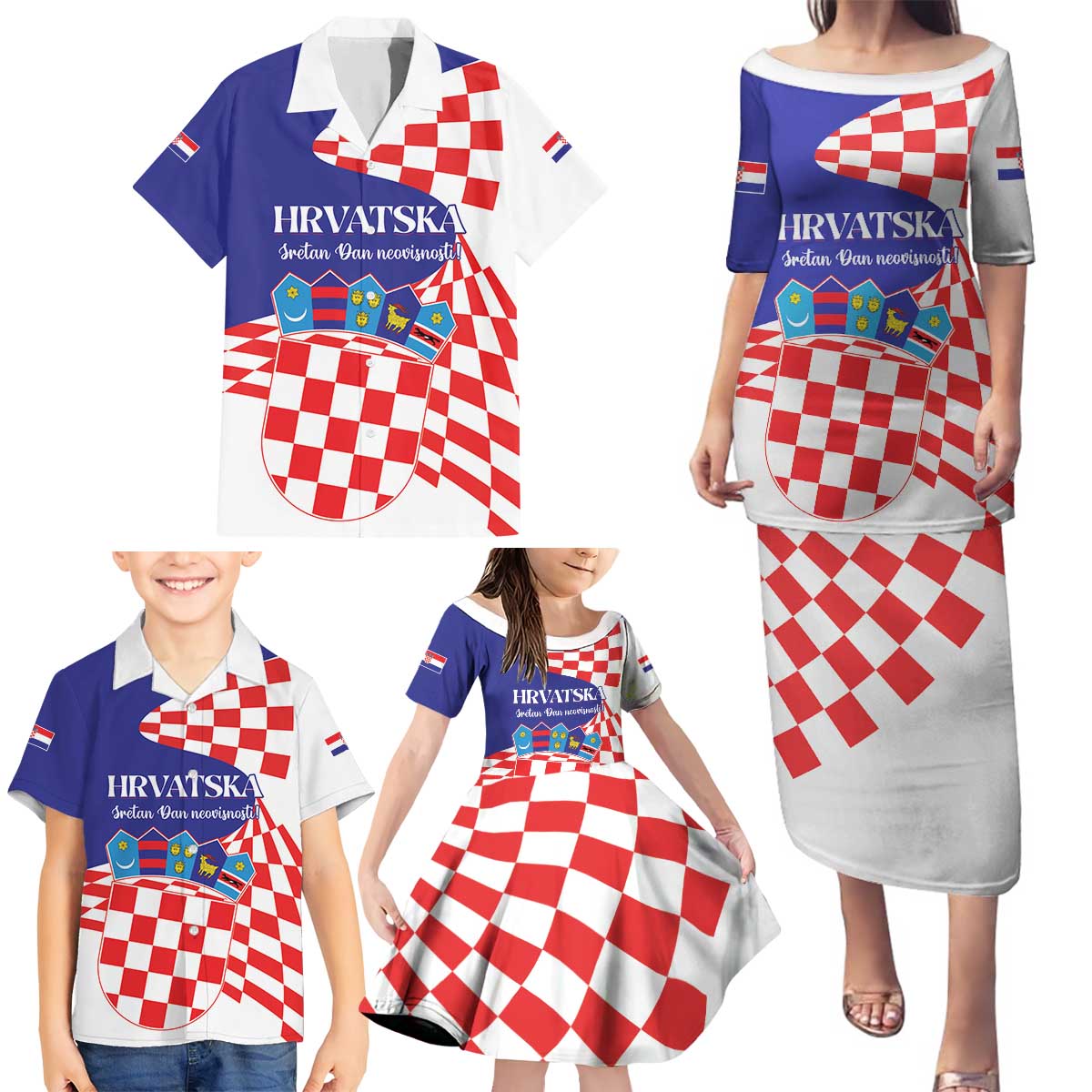 Personalized Croatia Independence Day 1991 Family Matching Puletasi and Hawaiian Shirt Sretan Dan neovisnosti Hrvatske - Wonder Print Shop