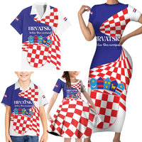 Personalized Croatia Independence Day 1991 Family Matching Short Sleeve Bodycon Dress and Hawaiian Shirt Sretan Dan neovisnosti Hrvatske - Wonder Print Shop