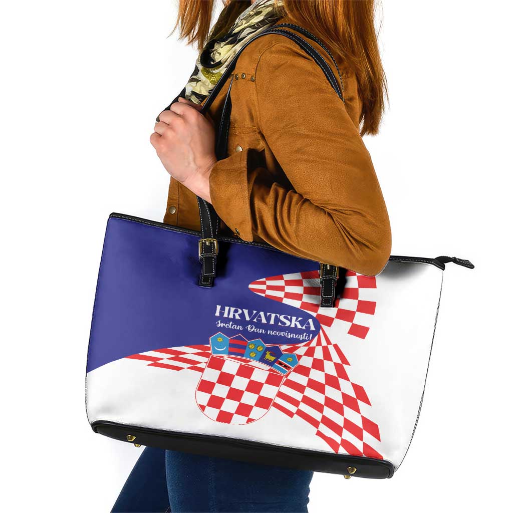 Croatia Independence Day 1991 Leather Tote Bag Sretan Dan neovisnosti Hrvatske - Wonder Print Shop