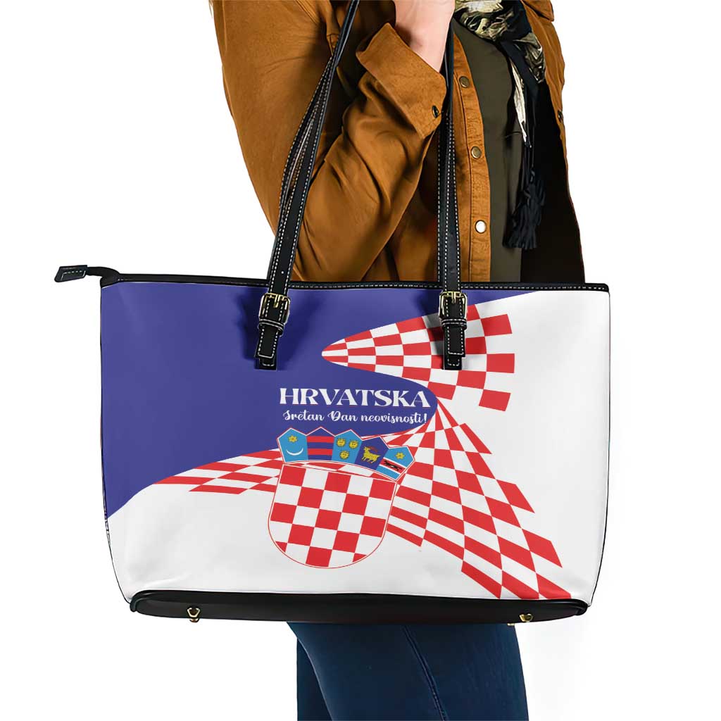 Croatia Independence Day 1991 Leather Tote Bag Sretan Dan neovisnosti Hrvatske - Wonder Print Shop