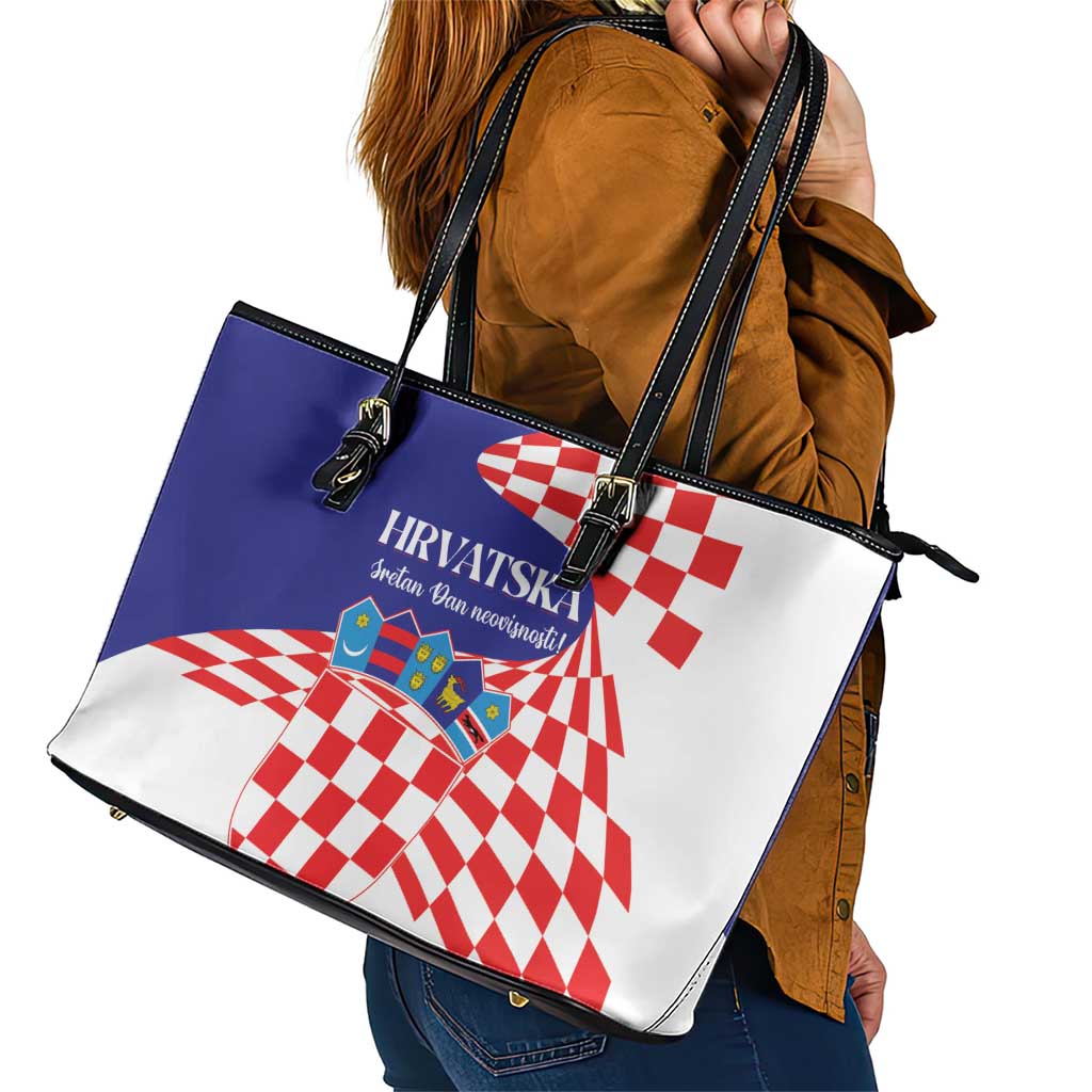Croatia Independence Day 1991 Leather Tote Bag Sretan Dan neovisnosti Hrvatske - Wonder Print Shop