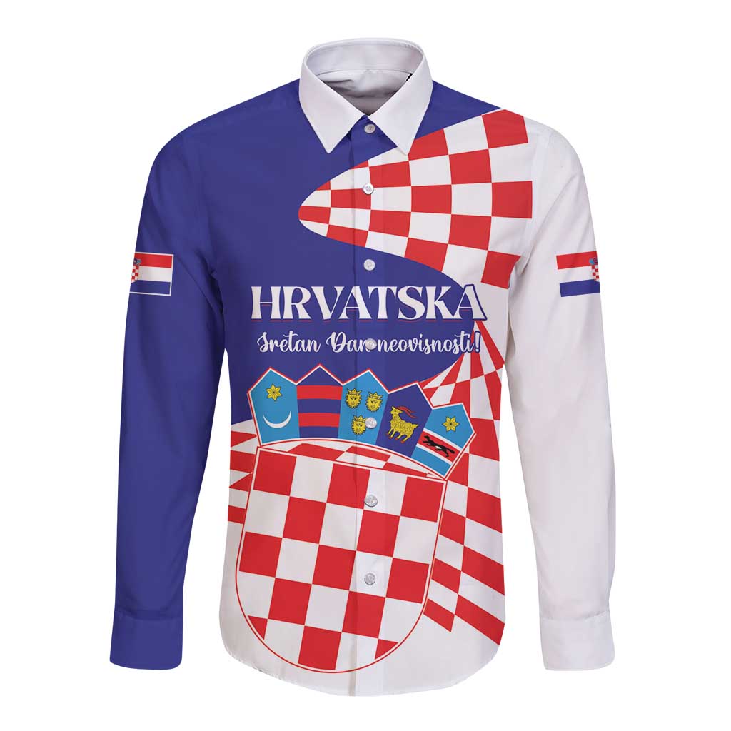 Personalized Croatia Independence Day 1991 Long Sleeve Button Shirt Sretan Dan neovisnosti Hrvatske - Wonder Print Shop