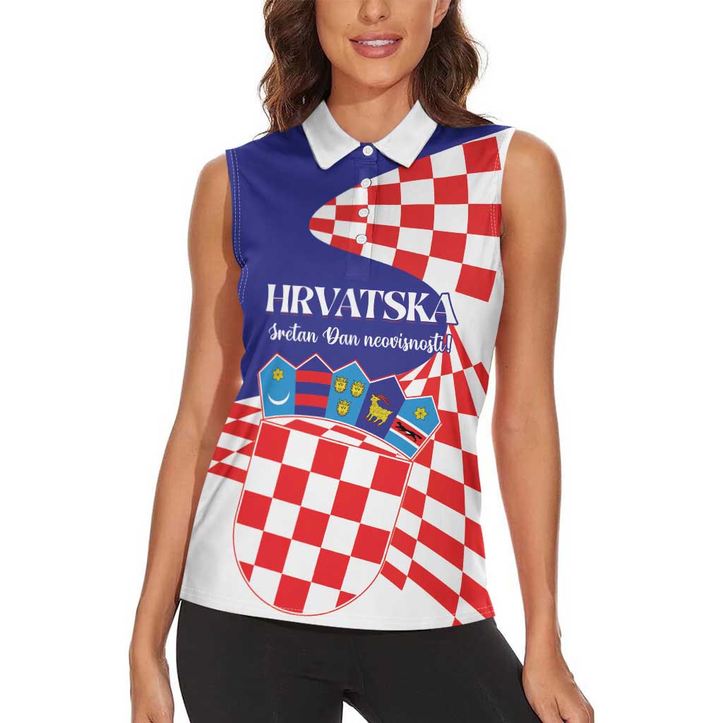 Personalized Croatia Independence Day 1991 Women Sleeveless Polo Shirt Sretan Dan neovisnosti Hrvatske - Wonder Print Shop