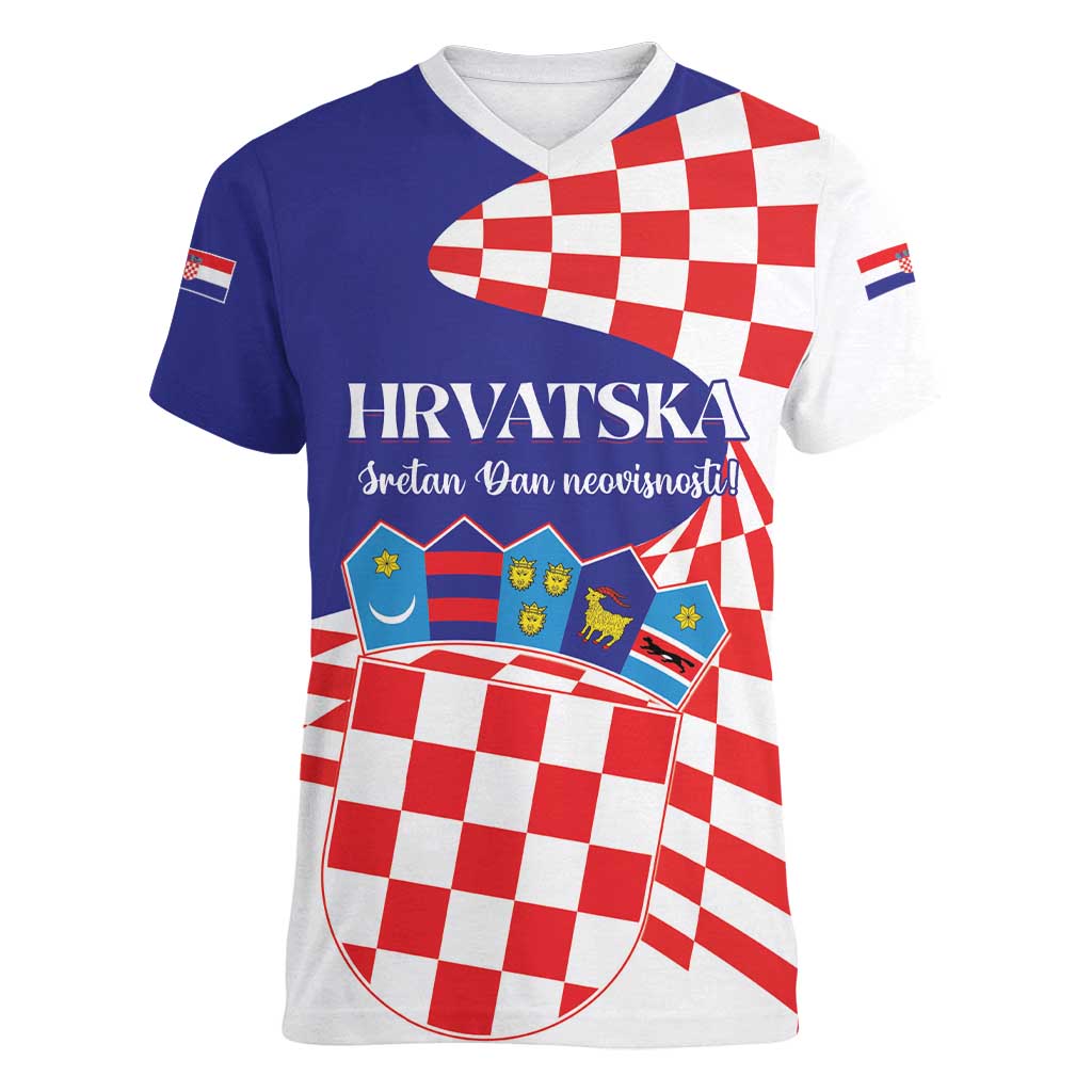 Personalized Croatia Independence Day 1991 Women V-Neck T-Shirt Sretan Dan neovisnosti Hrvatske - Wonder Print Shop