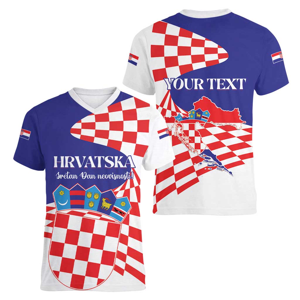 Personalized Croatia Independence Day 1991 Women V-Neck T-Shirt Sretan Dan neovisnosti Hrvatske - Wonder Print Shop