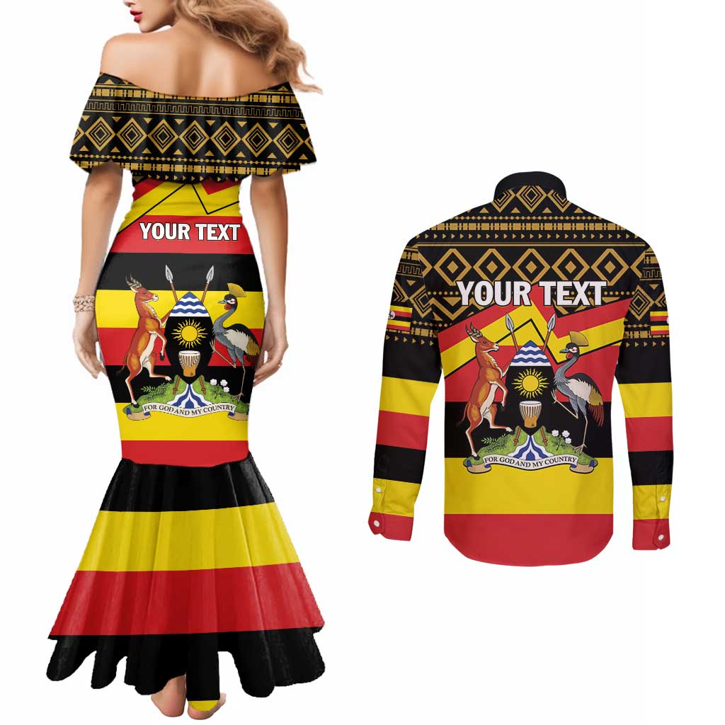 Personalized Uganda Independence Day 1962 Couples Matching Mermaid Dress and Long Sleeve Button Shirt African Pattern