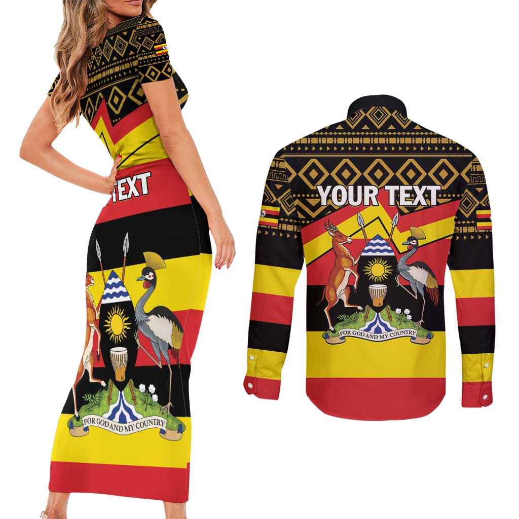 Personalized Uganda Independence Day 1962 Couples Matching Short Sleeve Bodycon Dress and Long Sleeve Button Shirt African Pattern - Wonder Print Shop