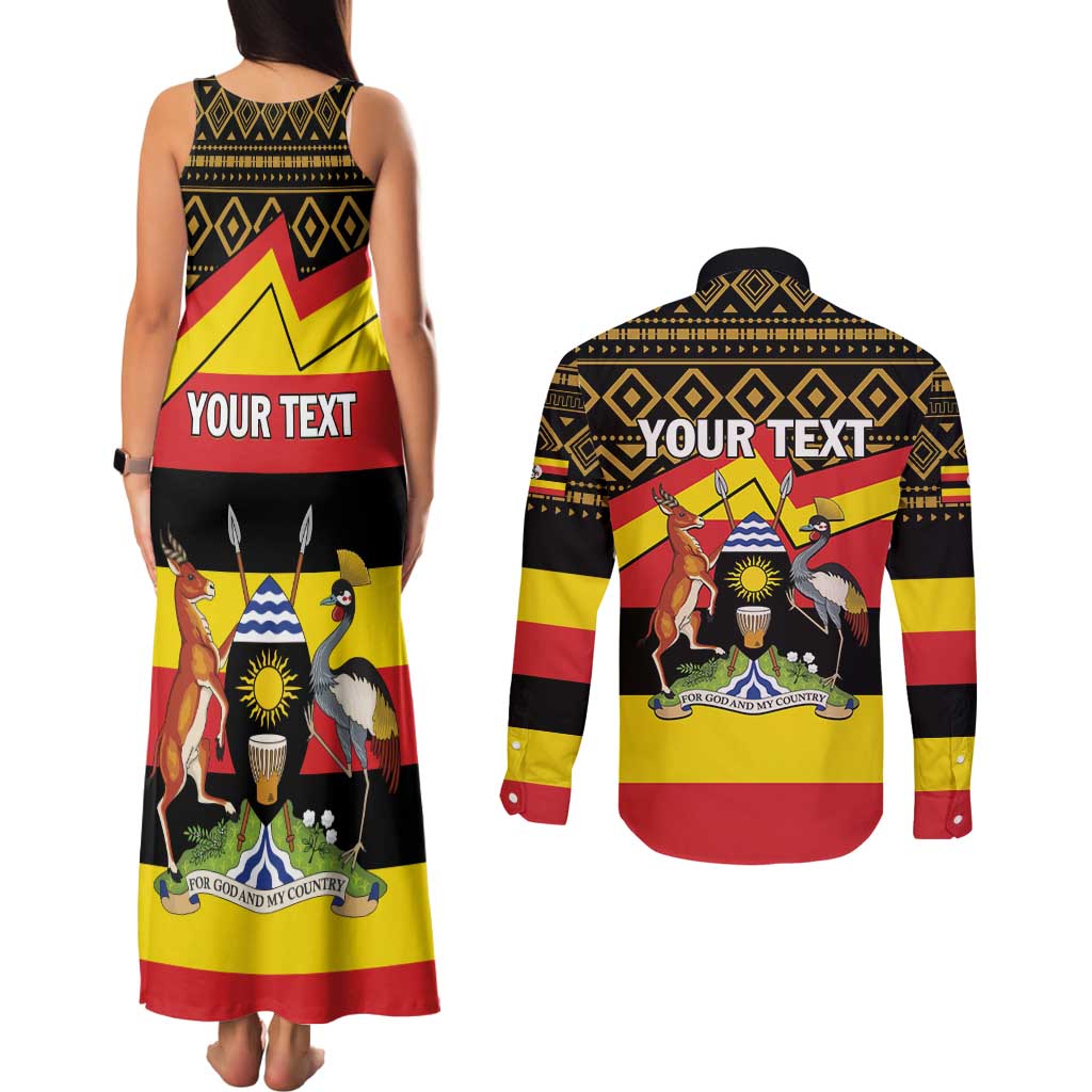Personalized Uganda Independence Day 1962 Couples Matching Tank Maxi Dress and Long Sleeve Button Shirt African Pattern - Wonder Print Shop