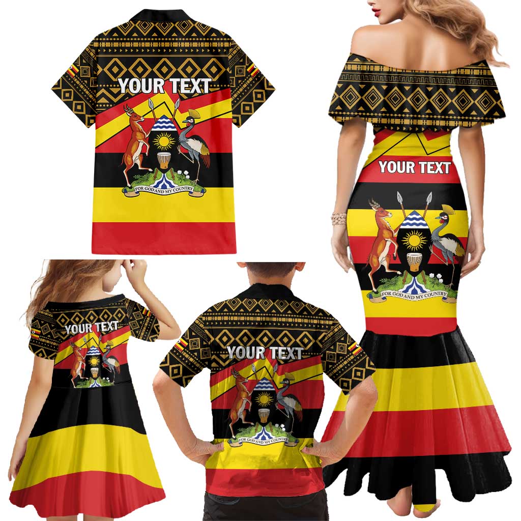 Personalized Uganda Independence Day 1962 Family Matching Mermaid Dress and Hawaiian Shirt African Pattern - Wonder Print Shop