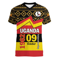 Personalized Uganda Independence Day 1962 Women V-Neck T-Shirt African Pattern - Wonder Print Shop