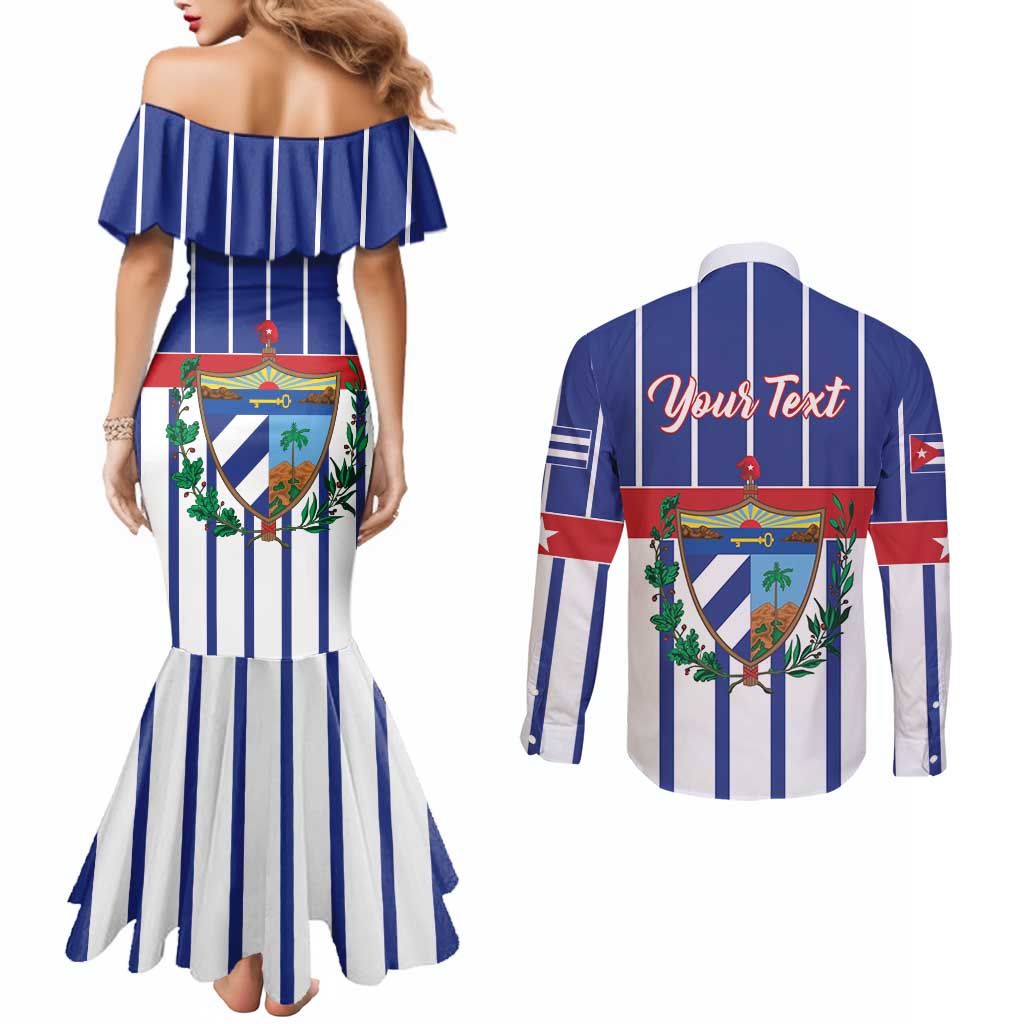 Personalized Cuba Couples Matching Mermaid Dress and Long Sleeve Button Shirt Simple Sporty Style