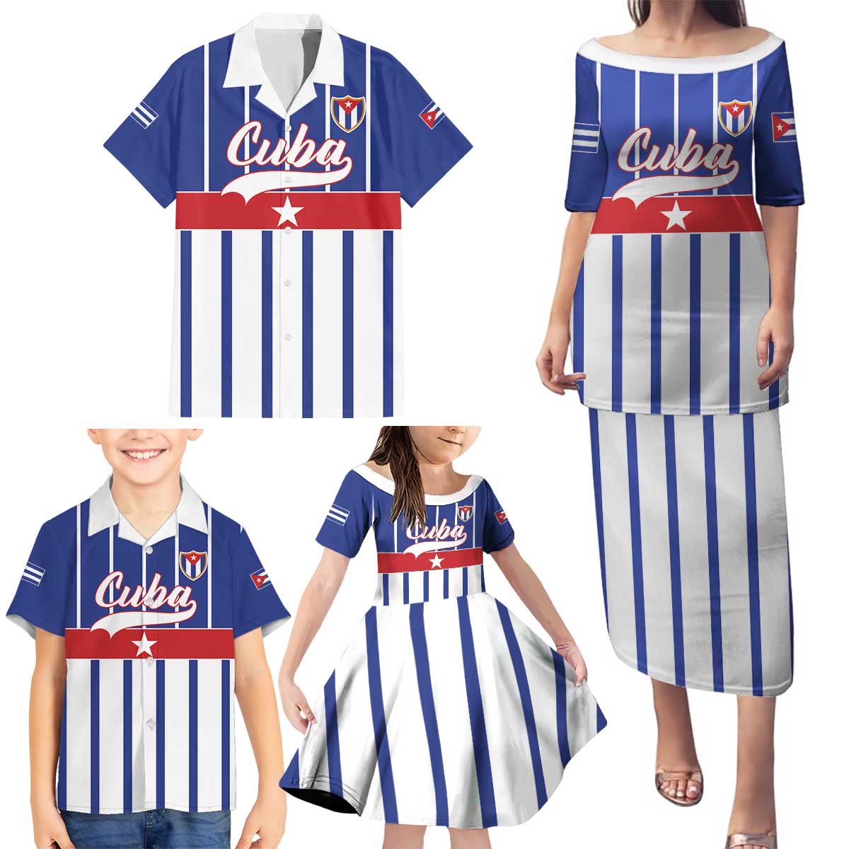 Personalized Cuba Family Matching Puletasi and Hawaiian Shirt Simple Sporty Style - Wonder Print Shop