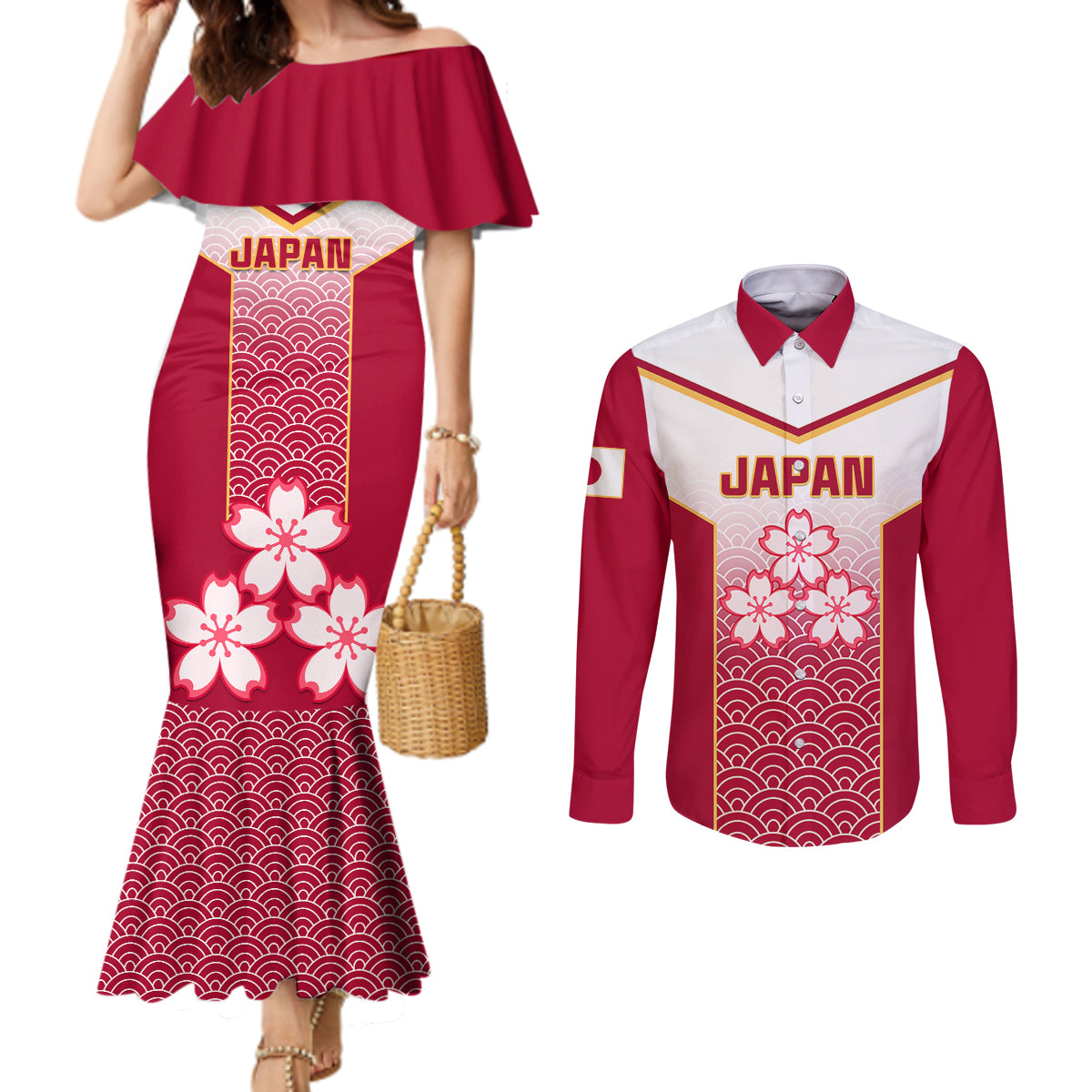 japan-rugby-couples-matching-mermaid-dress-and-long-sleeve-button-shirts-brave-blossoms-japanese-motif-pattern